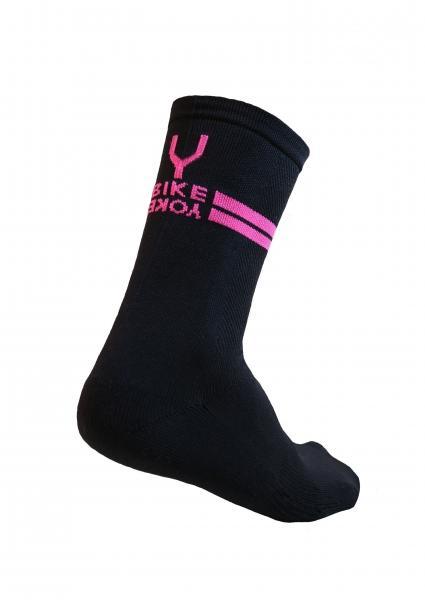 Bike Yoke Socks, Black with Pink Logo