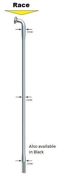 Sapim Race Spoke BLANK 270 (235mm-270mm), Double Butted 14/15g, Black, J-Bend, Bag/100