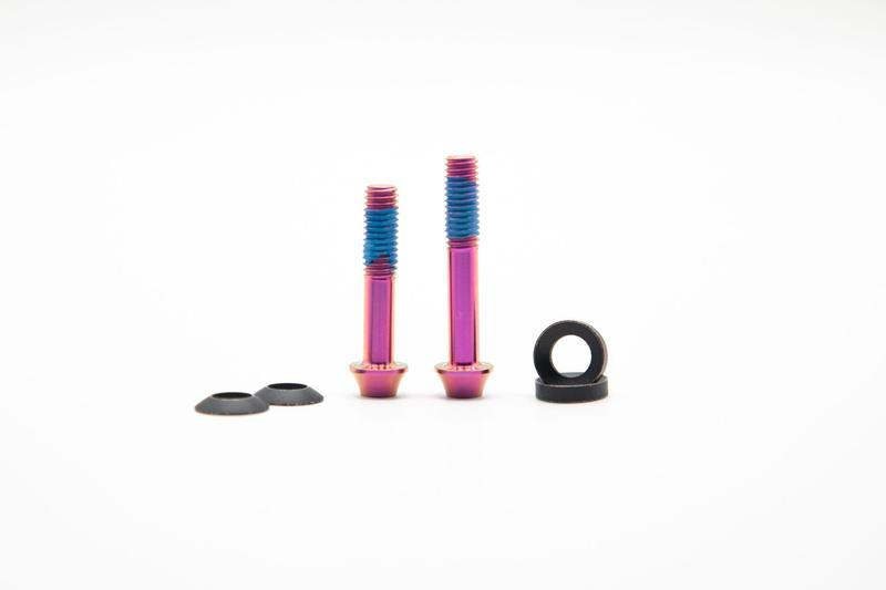 Oak Components Titanium Bolt Kit, M6 x 30mm, M6 x 35mm Length, 2 pieces, Purple (For 20/23mm Brake Adapter)