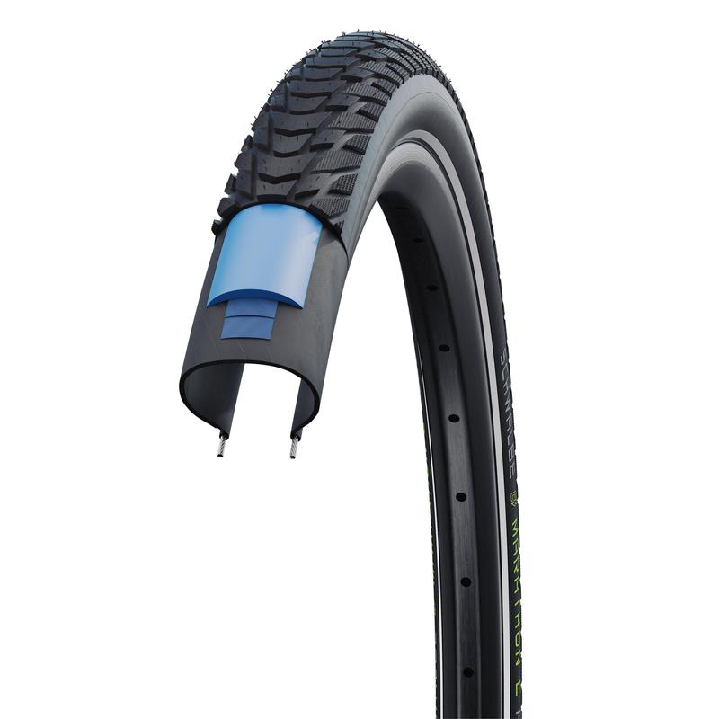 Schwalbe Marathon E-Plus Tire, 27.5 x 2.00 (50-584), Black w/Reflective Strip, Smart DualGuard, Addix E, Wire