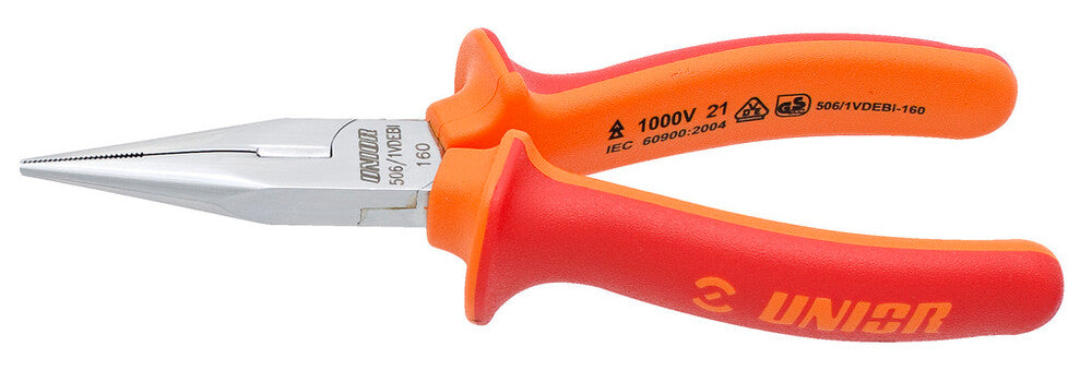 Long nose pliers with side cutter