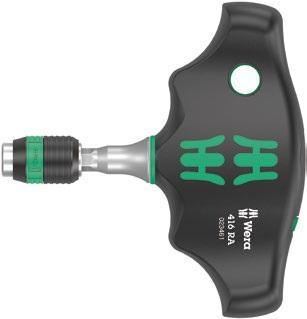 Wera Tools 416 RA T-Handle Bitholding Screwdriver w/Ratchet Function & Rapidaptor QR chuck, 1/4" x 45 mm
