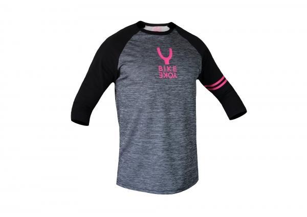 Bike Yoke 3/4 Sleeve Jersey, Grey with Pink logo, Medium