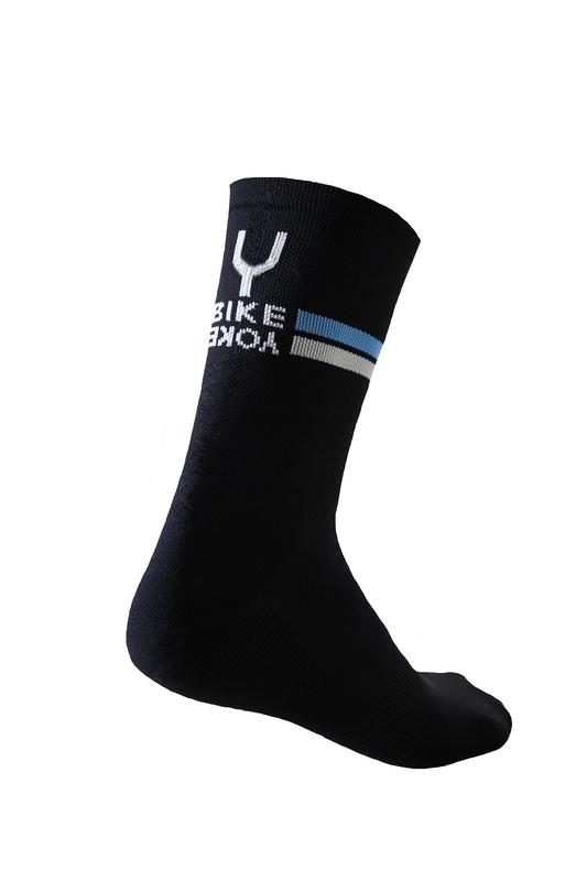 Bike Yoke Socks, Black with Grey/Blue Logo
