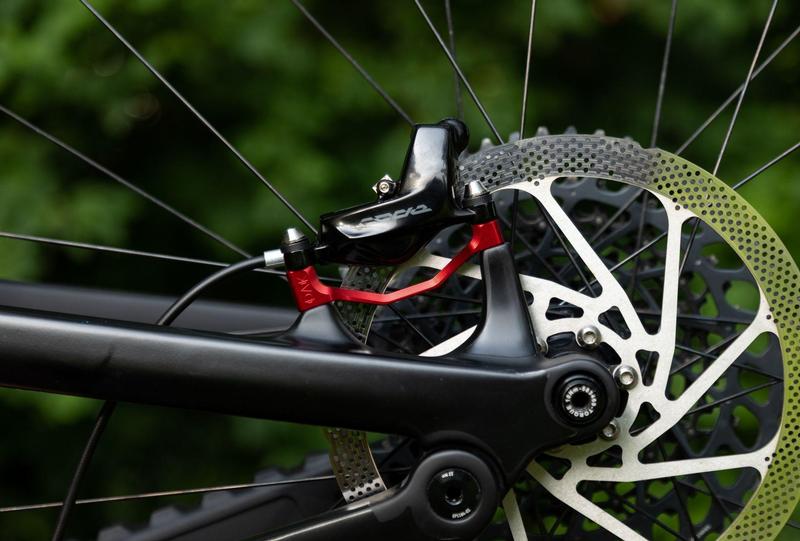 Oak Components Plasmadapt Brake Adapter, Post Mount, +20mm, Red (incl. Titanium Mounting Hardware)