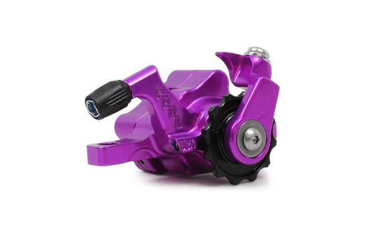 Paul Components Klamper Disc Brake, PM/IS, Purple w/Black Adjusters, Campy-pull /each