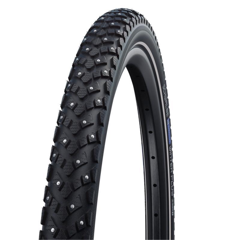 Schwalbe Marathon Winter Plus Tire, 26 x 2.00 (50-559), Black w/Reflective Strip, SmartGuard, 200 Spikes, Wire