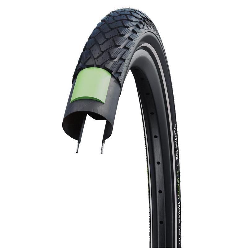 Schwalbe Green Marathon Tire, 26 x 2.00 (50-559), Black w/Reflective Strip, GreenGuard, Addix Eco, Wire