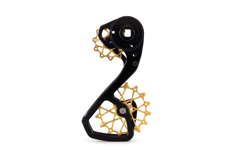 Garbaruk Rear Derailleur Cage & Pulley Kit, SRAM Road AXS 12 Speed, Gold Cage, Black Pulleys