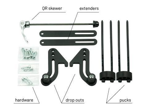 Old Man Mountain Quick Release Axle Fit Kit, Front, Road or Mountain 9 x 100mm Hub (SETQRF)