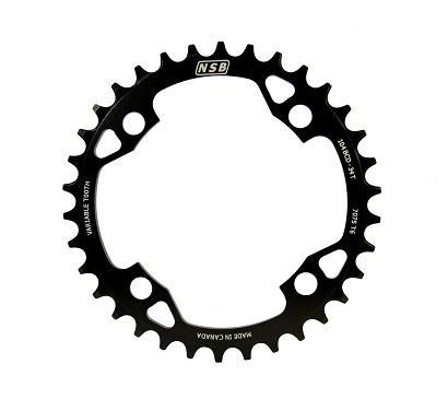 NSB Variable Tooth Chainring, 4 Bolt, 104 BCD, For Shimano HG12 speed, 34T, Black