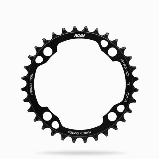 NSB Variable Tooth Chainring, 4 Bolt, 104 BCD, For Sram T-Type, 32T, Black