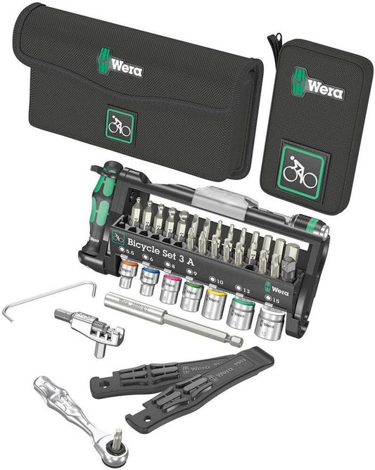 Wera Tools Bicycle Set 3A (Zyklop Mini, Bit Holding Screwdriver + 38 pieces, Tire Levers, Chain Tool)