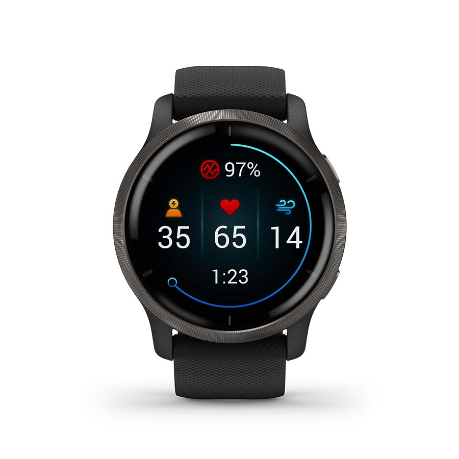 Garmin, Venu 2, Watch, Watch Color: Black, Wristband: Black - Silicone