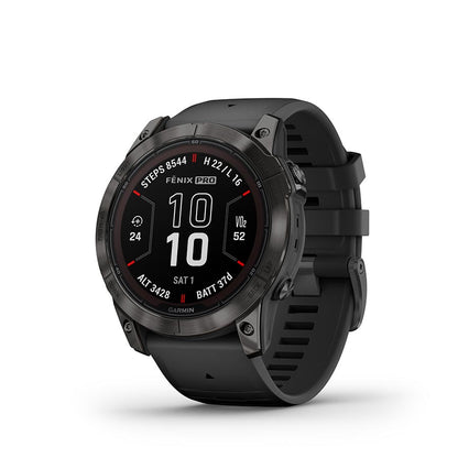 Garmin, fenix 7X Pro Sapphire Solar, Watch, Watch Color: Titanium, Wristband: Fog Grey/ Ember Orange - Silicone