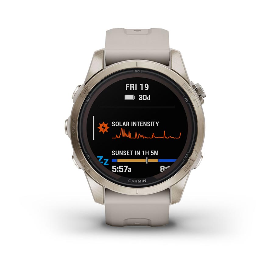 Garmin, fenix 7S Pro Sapphire Solar, Watch, Watch Color: Soft Gold, Wristband: Light Sand - Silicone