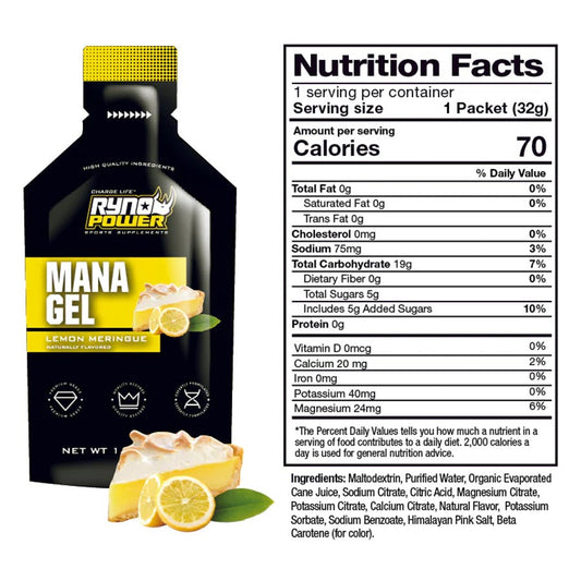 Ryno Power, Mana Gel, Gels, Lemon, 12pcs